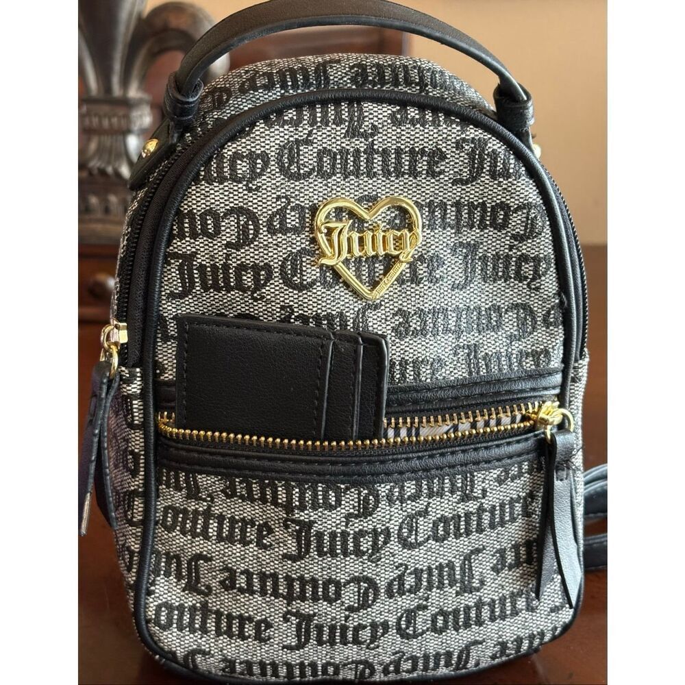 JUICY COUTURE Mini Backpack & Card Case/Grey & Black Faux Leather/Gothic Status